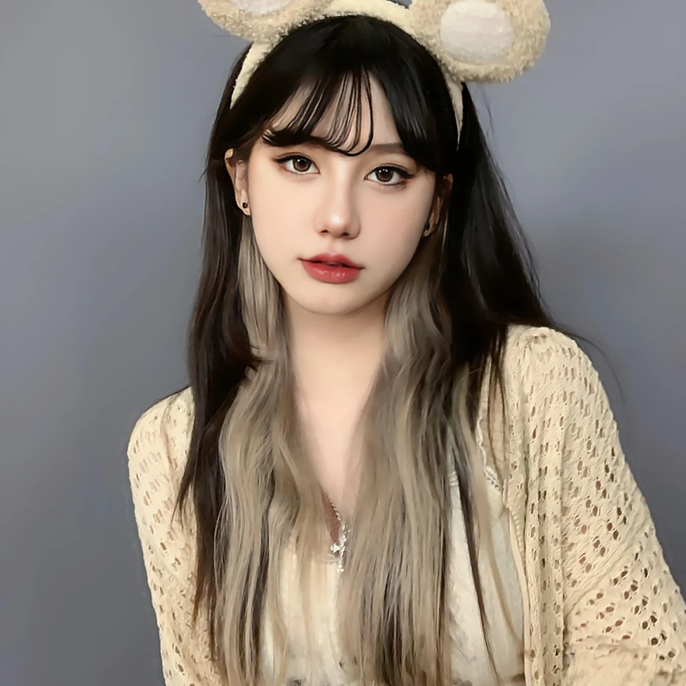 假发女长发彩色挑染蓬松巴黎画染自然仿真发直发辣妹网红全头套式