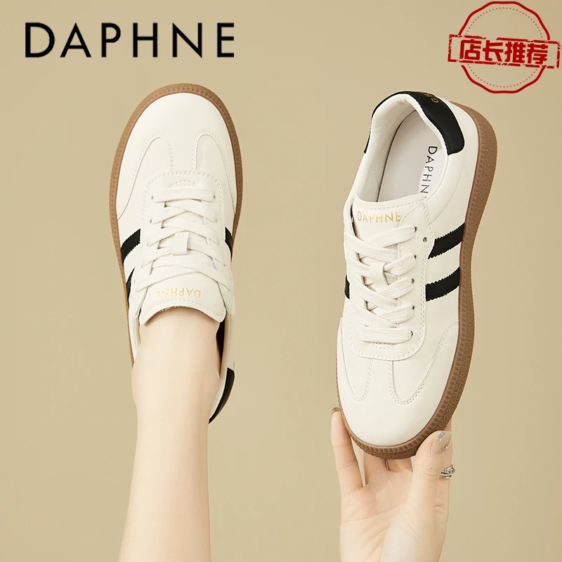达芙妮阔腿裤专用小白鞋女款2025秋季高颜值配裙子板鞋百搭德训鞋