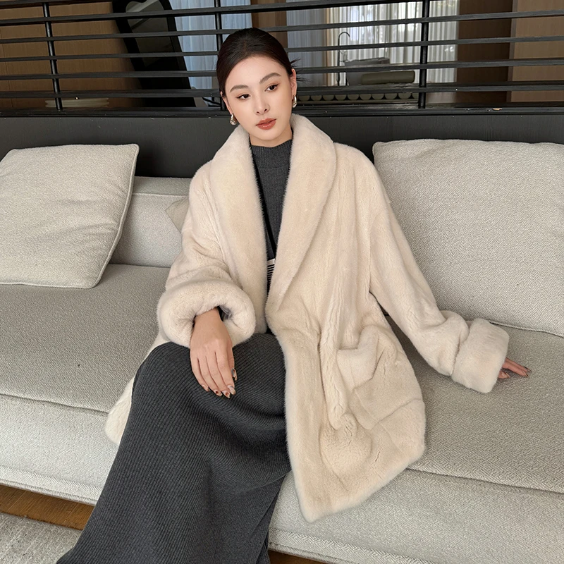 青果领挽袖貂皮大衣女整貂进口紫标天鹅绒水貂2025新中长皮草外套