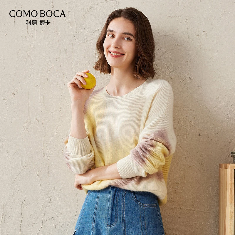 COMOBOCA/科蒙·博卡长袖针织时尚百搭女士宽松圆领羊绒衫kss1782