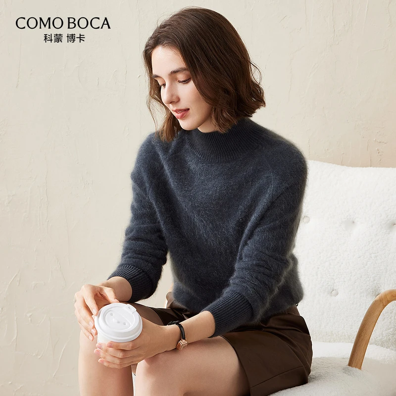 COMOBOCA/科蒙·博卡24秋冬新款雅丹风拉绒纯色女士羊绒衫KSS1770