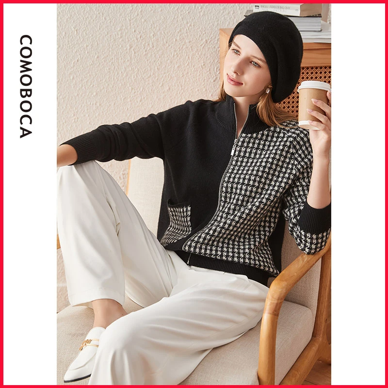 【断码特价】春秋气质时尚拉链偏厚纯山羊绒开衫KTP4368