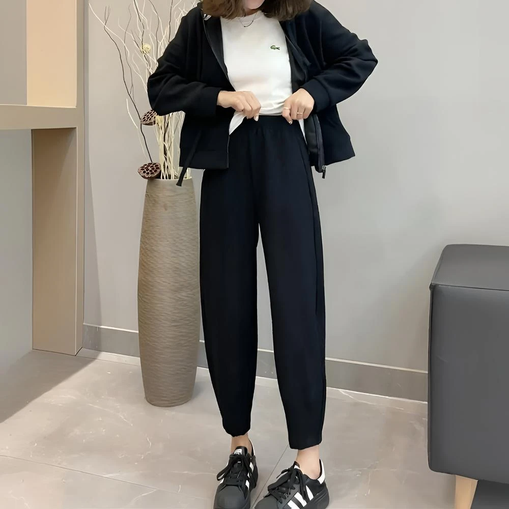 春秋冬季新款加绒八分九分哈伦裤小个子萝卜裤宽松小脚休闲裤子女