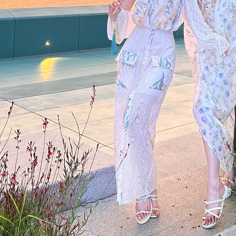 【福气设计】新中式 前开叉设计高腰拼接半身裙显瘦长裙 B30205161