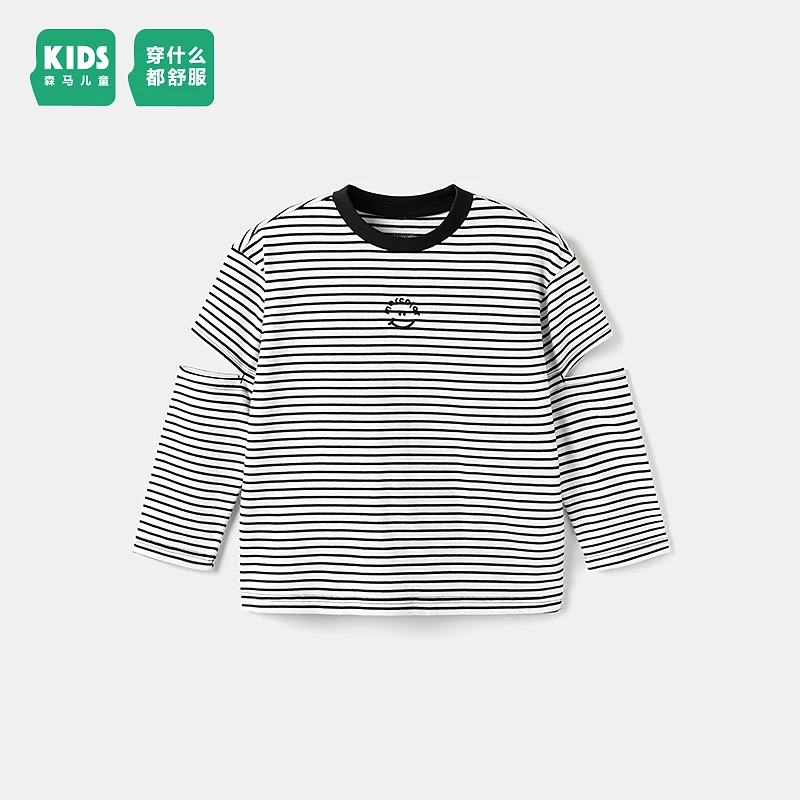 森马童装儿童T恤2024年男女童撞色条纹长袖打底衫285124132201