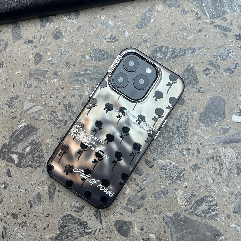 CiCii满屏黑玫瑰ins苹果14pro手机壳15褶皱15pro适用iPhone13