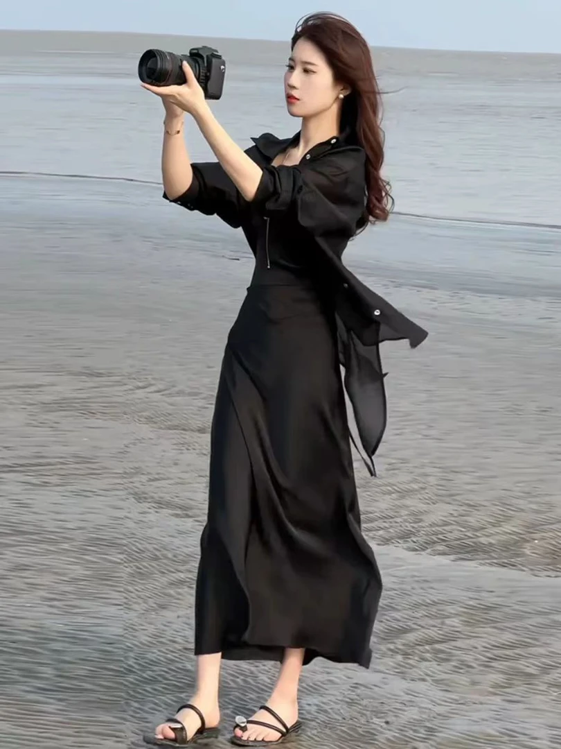 气质女神范海边度假套装女夏季新款宽松薄款防晒小衫+显瘦吊带裙