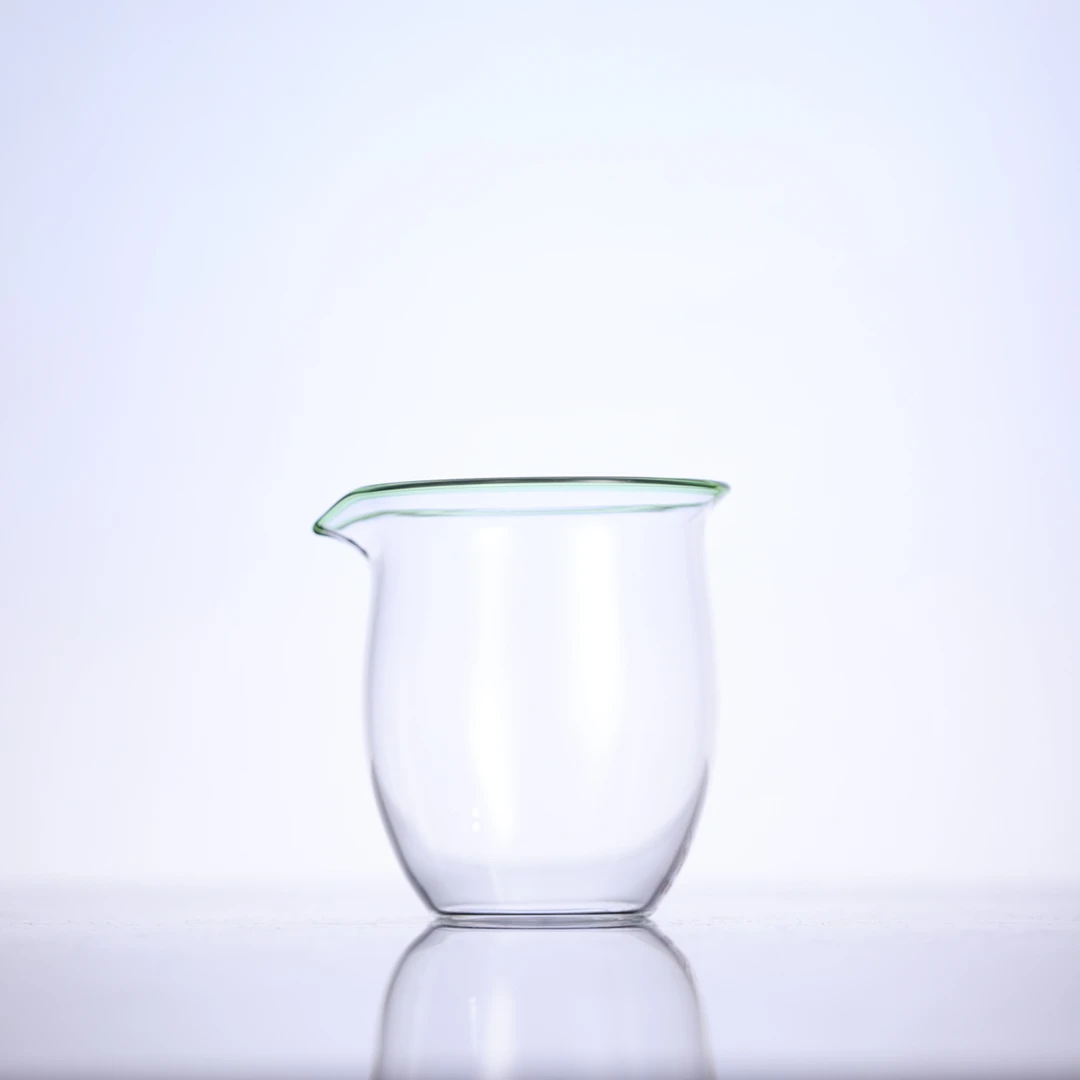 自慢堂-无耳-绿边小茶盅180cc-公道杯茶具耐热分茶