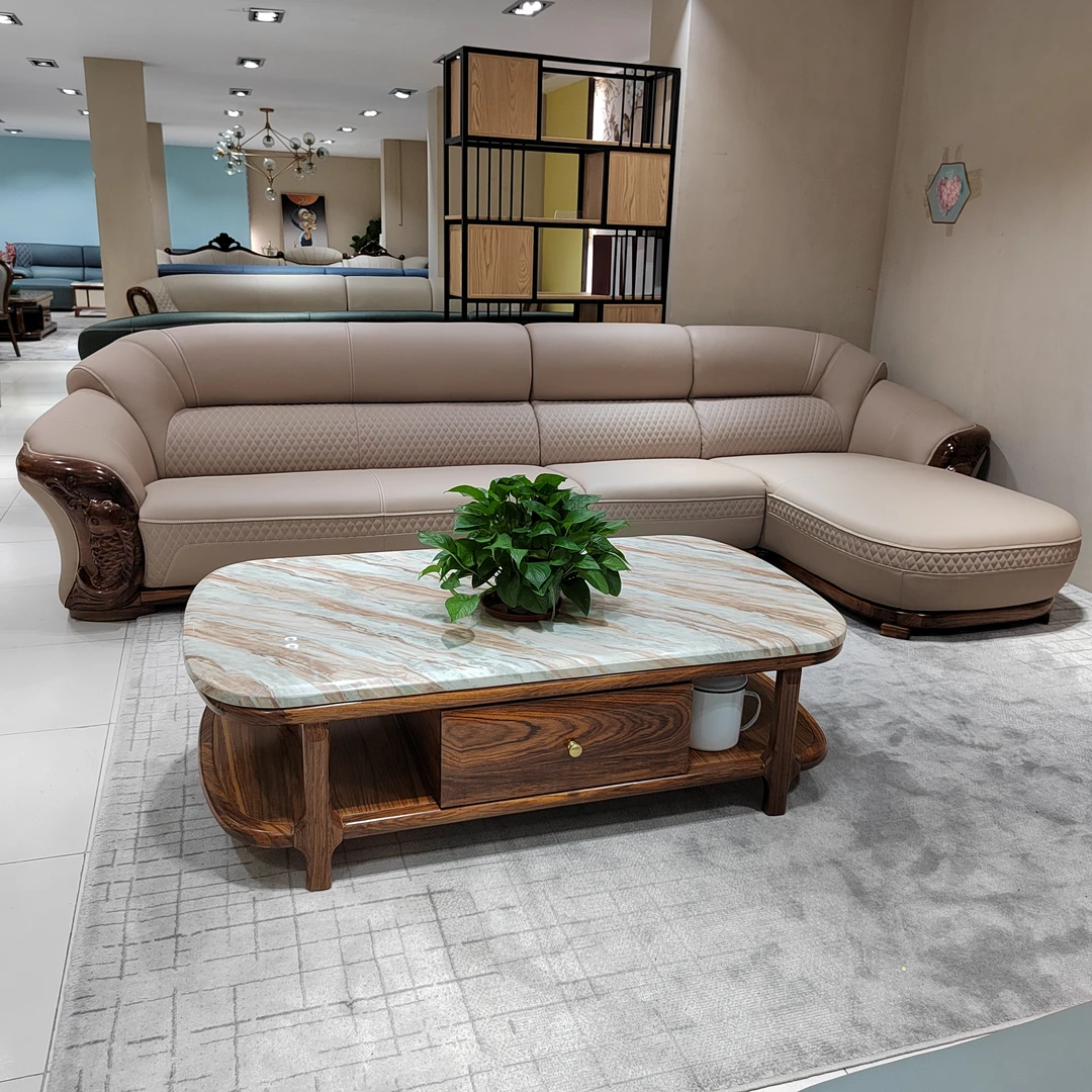 末凡年年有鱼奢华乌金木大款加厚头层牛皮沙发385*100*90贵妃180