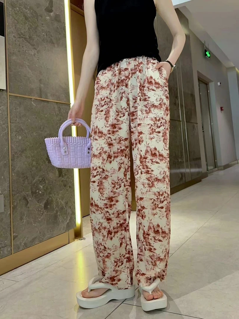 碎花时尚薄款高腰直筒显瘦垂感百搭裤