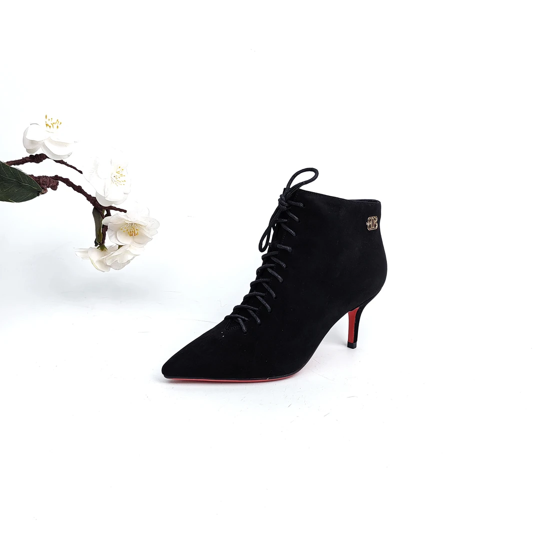 2023秋季新款细跟尖头气质百搭舒适女短靴子-A7-76