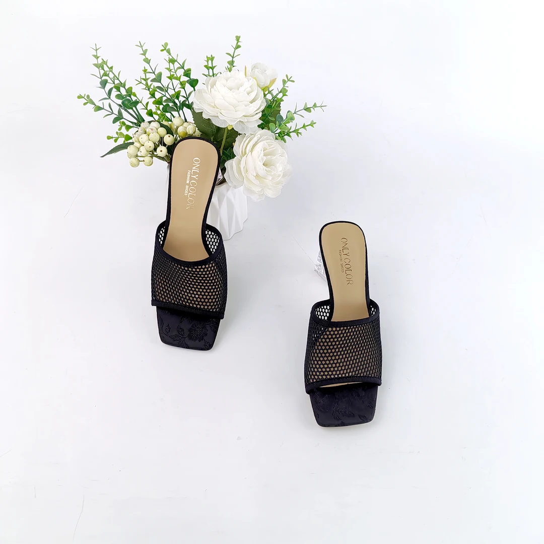 2024夏季新款粗跟时尚百搭小众外穿高跟女凉拖鞋-10900