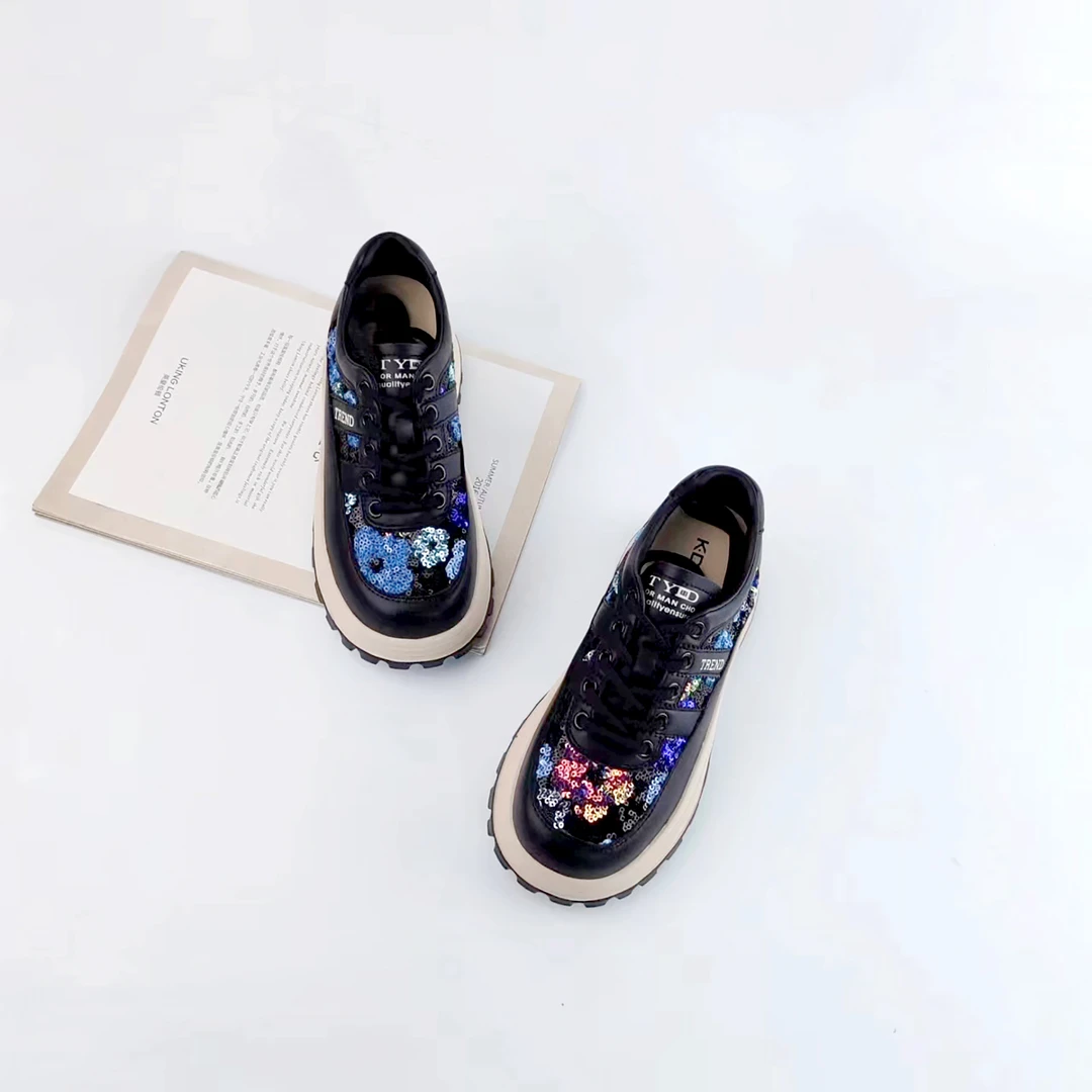 2024秋新款厚底系带亮片时尚系带潮流透气ol女士休闲鞋48282889