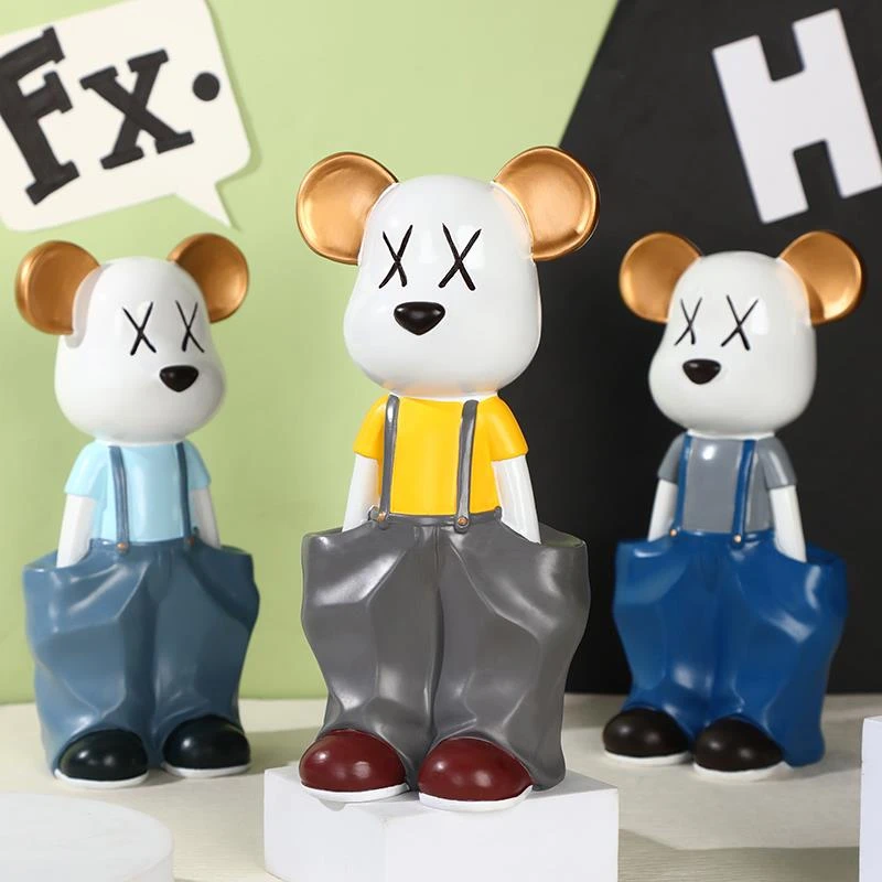 创意卡通插兜暴力熊摆件家居客厅电视柜酒柜桌面装饰送人乔迁礼物