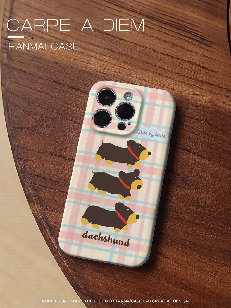 格子腊肠狗oppo华为vivo苹果14/15pro手机壳菲林壳小众原创全包潮