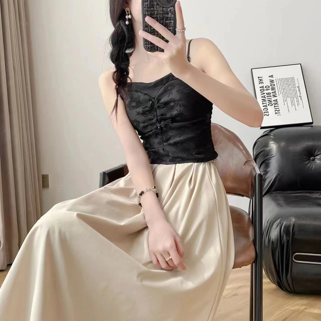 国潮新中式盘扣吊带背心外穿辣妹纯欲风修身显瘦露背无袖抹胸上衣