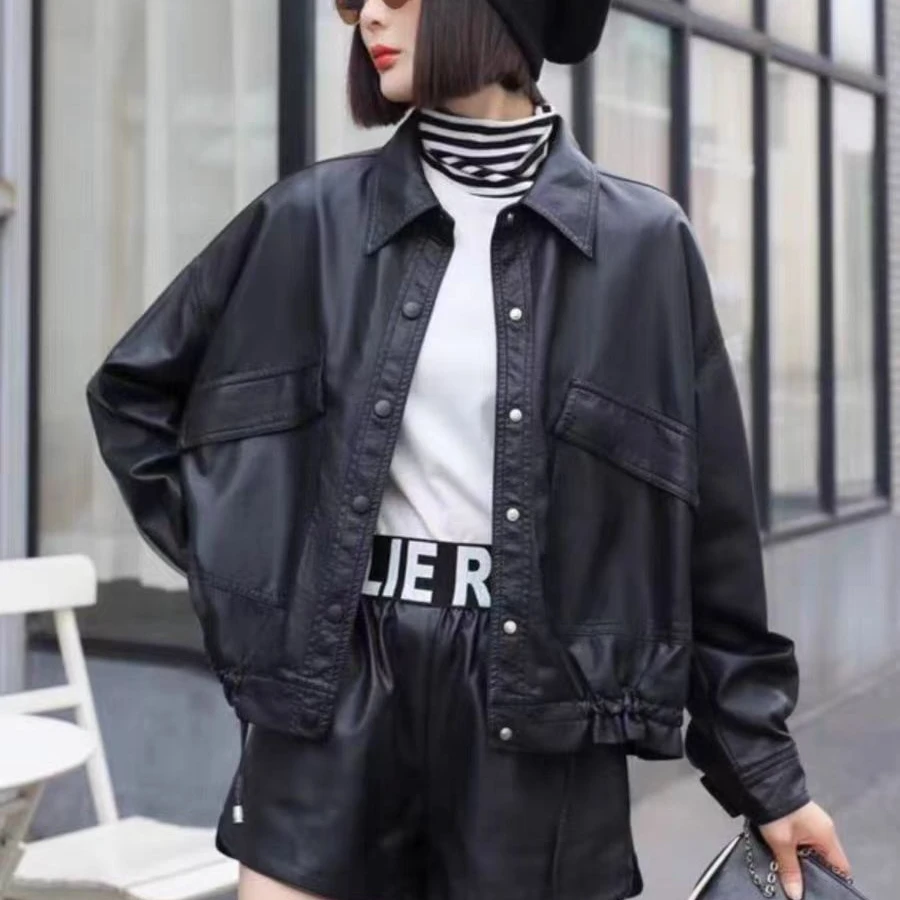 黑色ins皮衣外套女2025大码短款春秋港风宽松PU机车1110夹克爆款