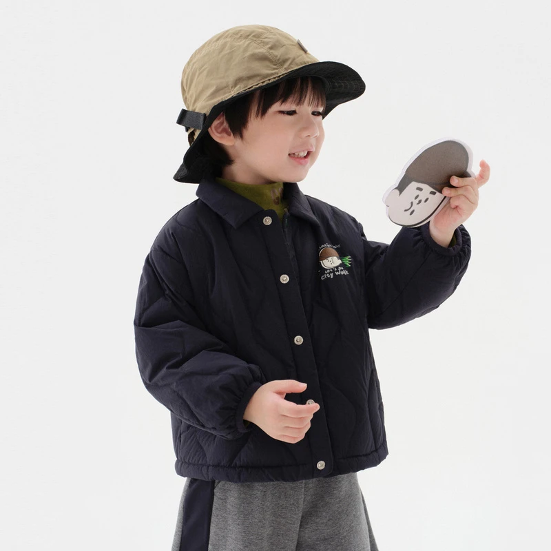 马拉丁童装儿童羽绒服冬装款男小童趣味印花翻领轻薄羽绒服