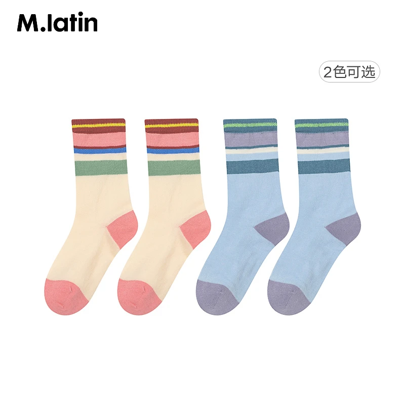 马拉丁童装男女大童袜子儿童精梳棉运动撞色中筒袜