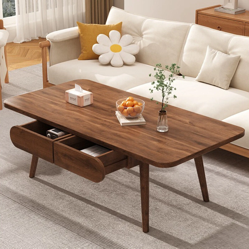 美丝纺纯实木茶几北欧简约现代小户型客厅家用原木长方形储物茶几