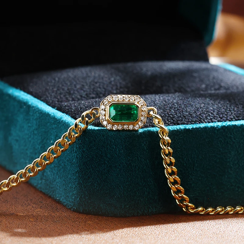 18K金天然祖母绿手链镶嵌钻石轻奢简约贵宝彩宝