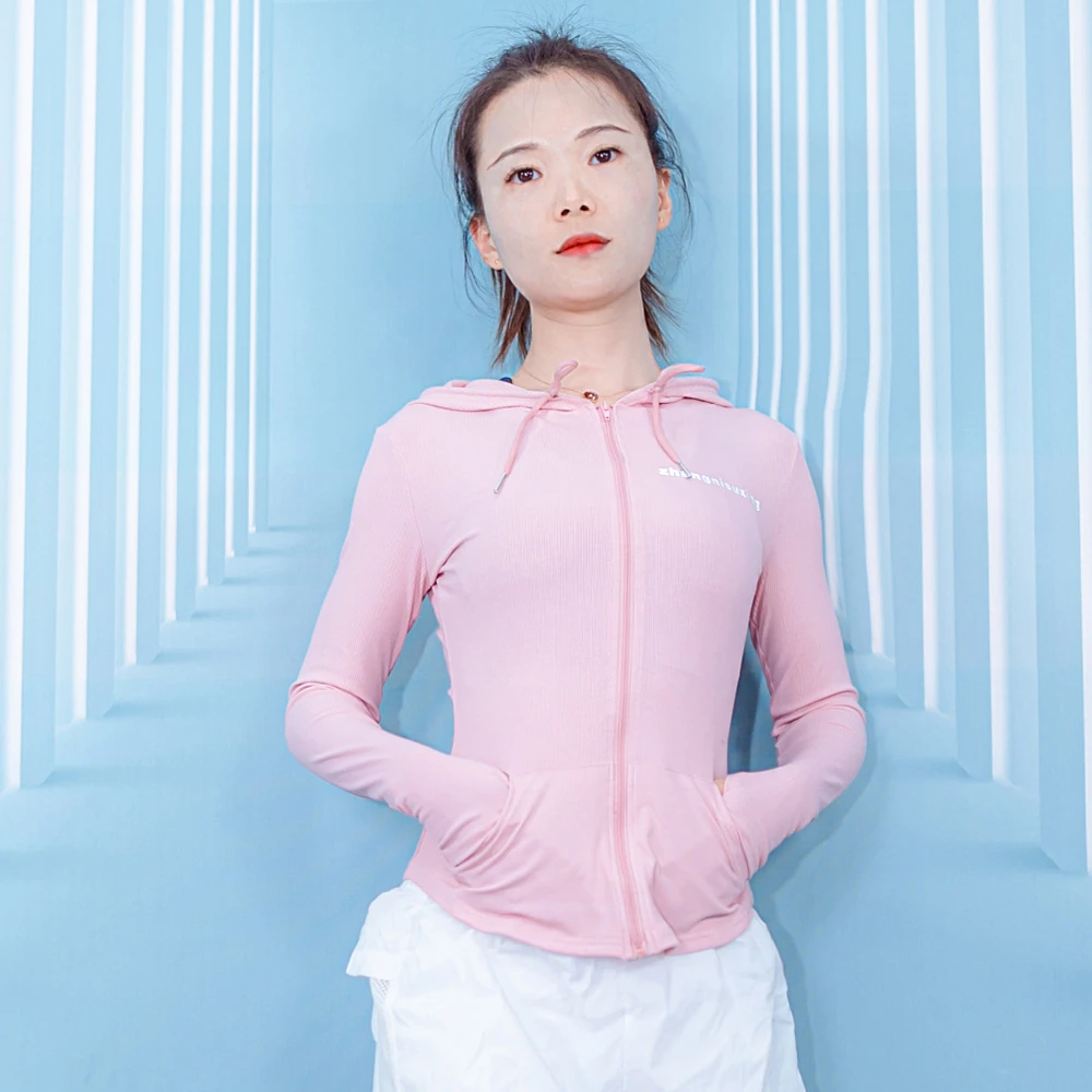 晨晨同款 紧身瑜伽长袖连帽拉链运动上衣秋冬开衫外套 张妮塑形