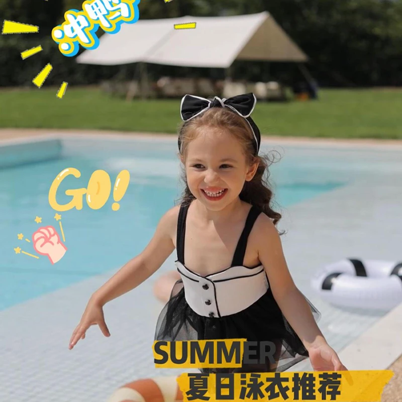 小香风儿童泳衣女款女童游泳衣洋气小公主防晒连体裙式速干泳装