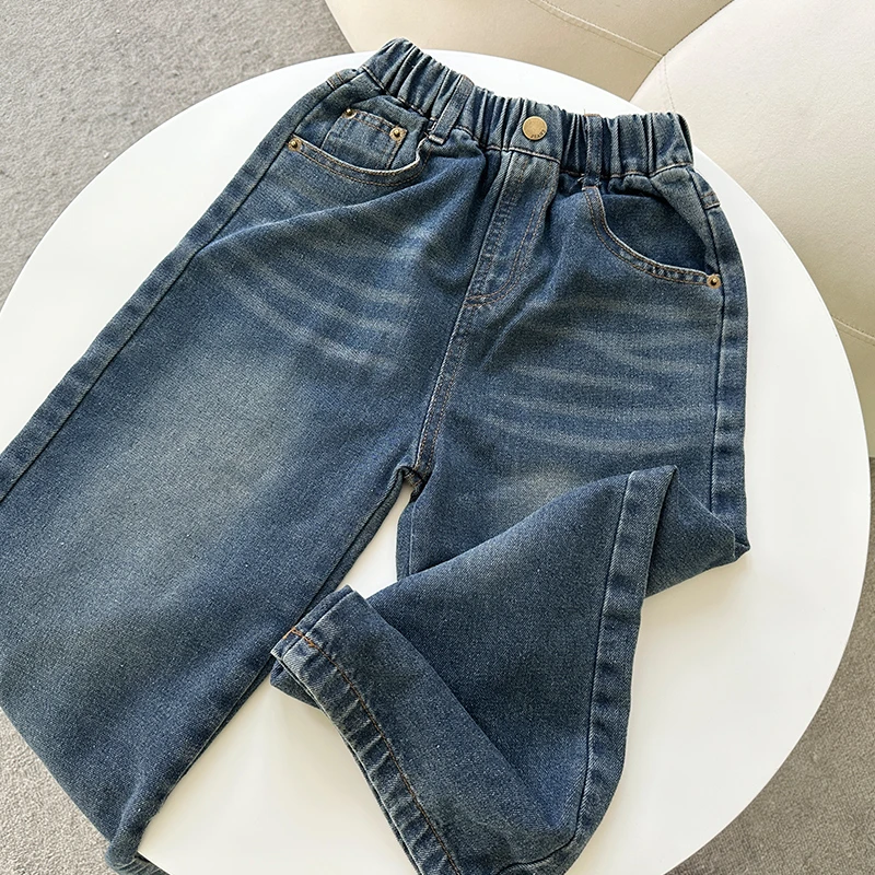女童加绒牛仔裤冬装2023新款洋气宝宝长裤儿童保暖阔腿裤加厚冬季