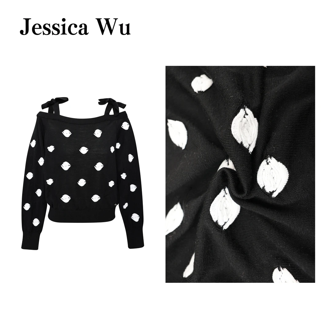 旦旦秋冬优雅气质小香风立体山茶花精纺羊毛蝴蝶结露肩上衣