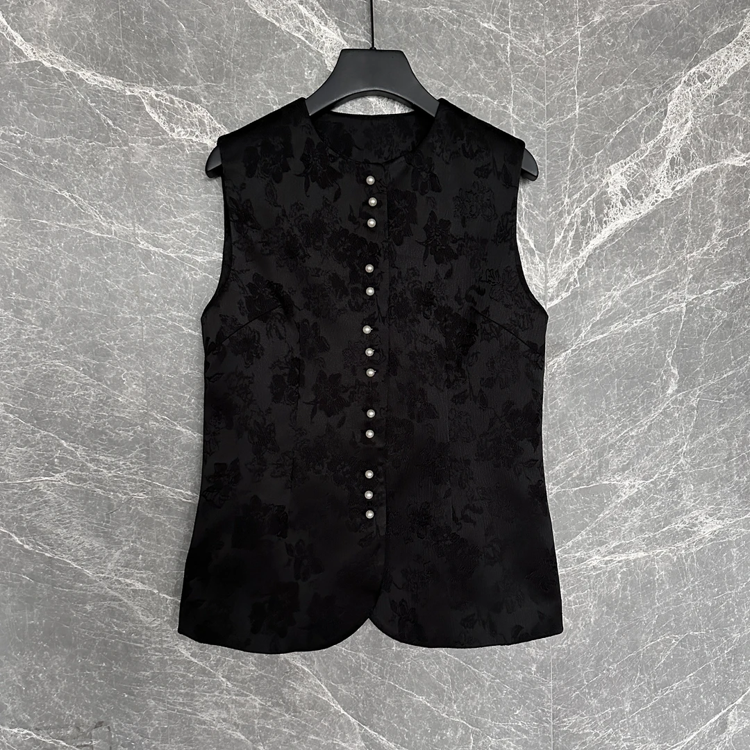 旦旦春夏肌理感提花定制珍珠扣奢华优雅新中式马甲SCJ13006