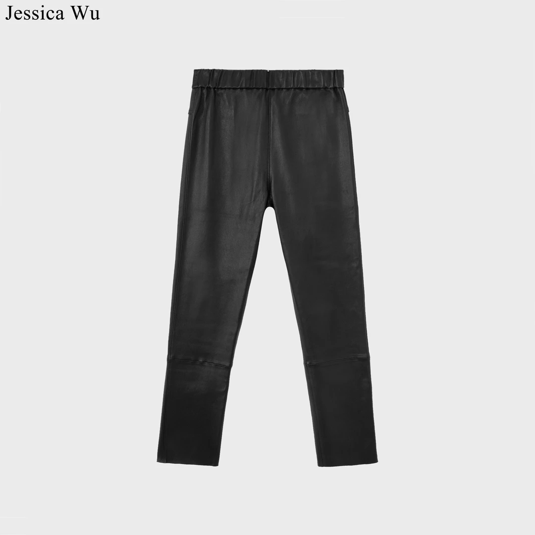 JESSICA WU土耳其进口弹力皮裤绵羊皮简约小脚裤高级高品质百搭