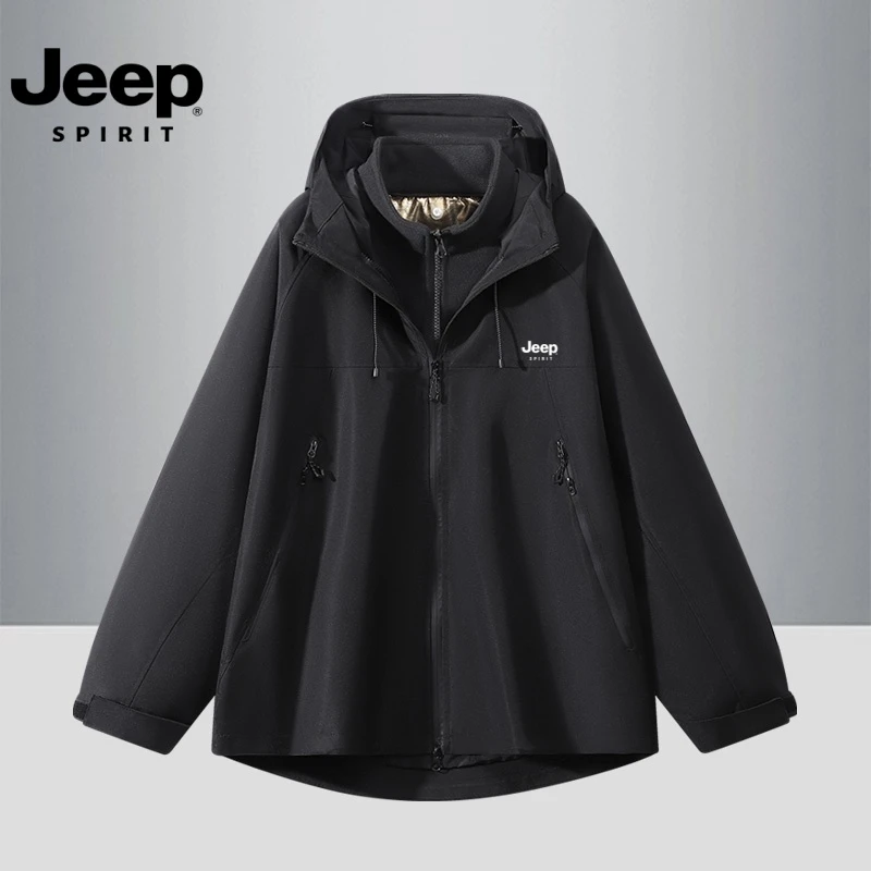 JEEPSPIRIT吉普三合一冲锋衣户外登山可拆卸情侣夹克外套休闲秋冬