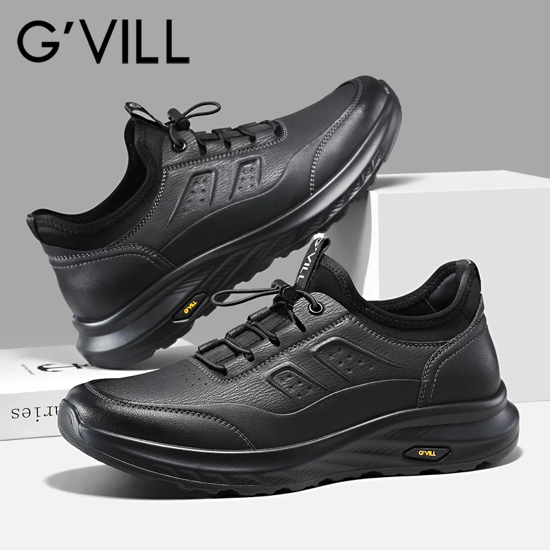 G'VILL/贵之步男鞋春季防风防水休闲男士真皮皮鞋增高运动户外鞋