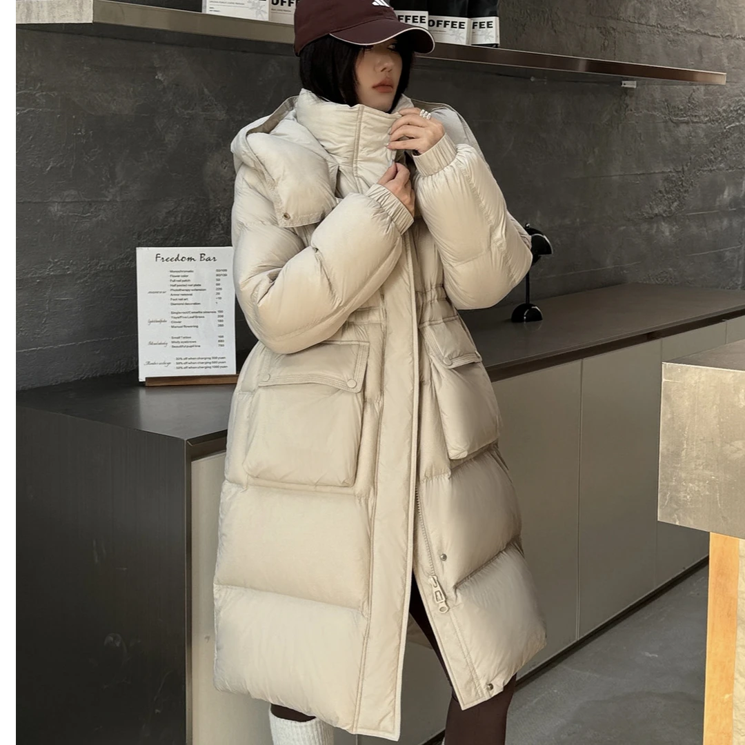 泡芙风江南格轻奢派克服气质女加厚保暖大口袋抽绳长款过膝韩版飒