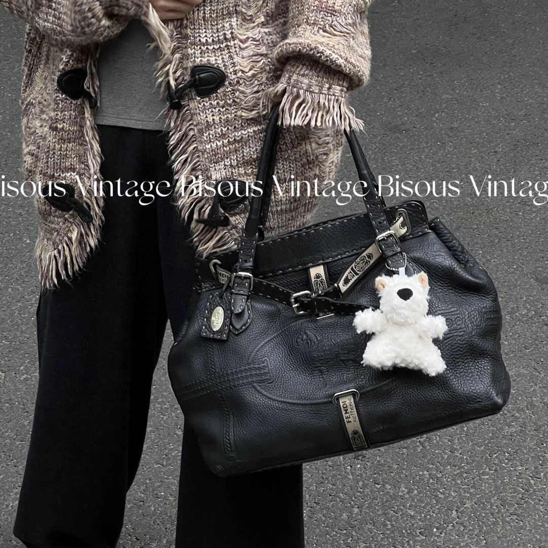 95新 FENDI/芬迪 Fendi 黑色 荔枝皮 托特 腋下