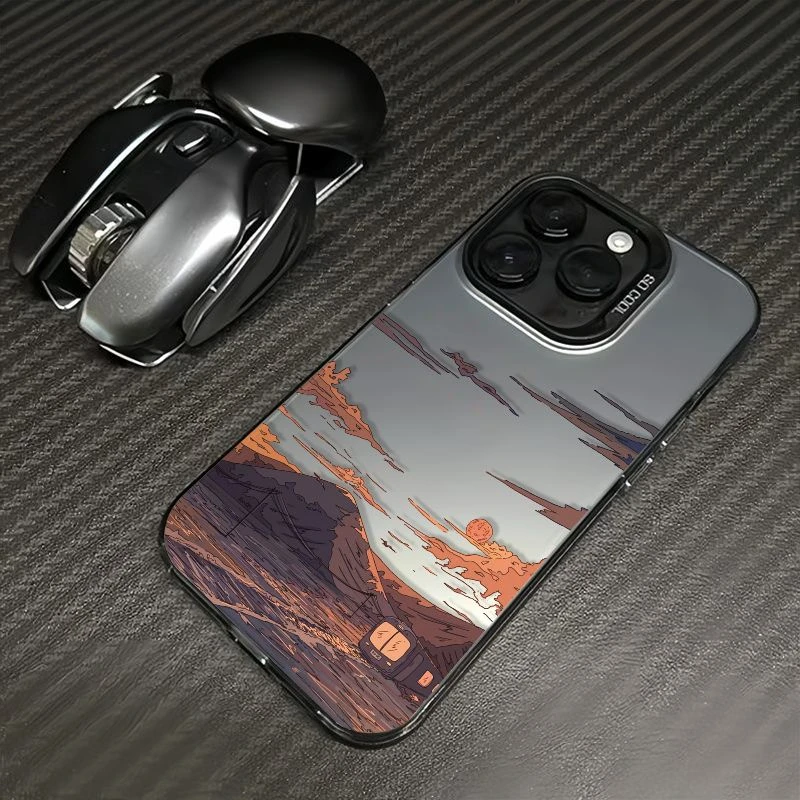 动漫晚霞适用iPhone15硬14promax手机壳苹果13文字12新款11防摔x