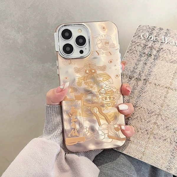 马上有钱财神15pro手机壳可爱iphone 手机套小众高级感手机壳流沙