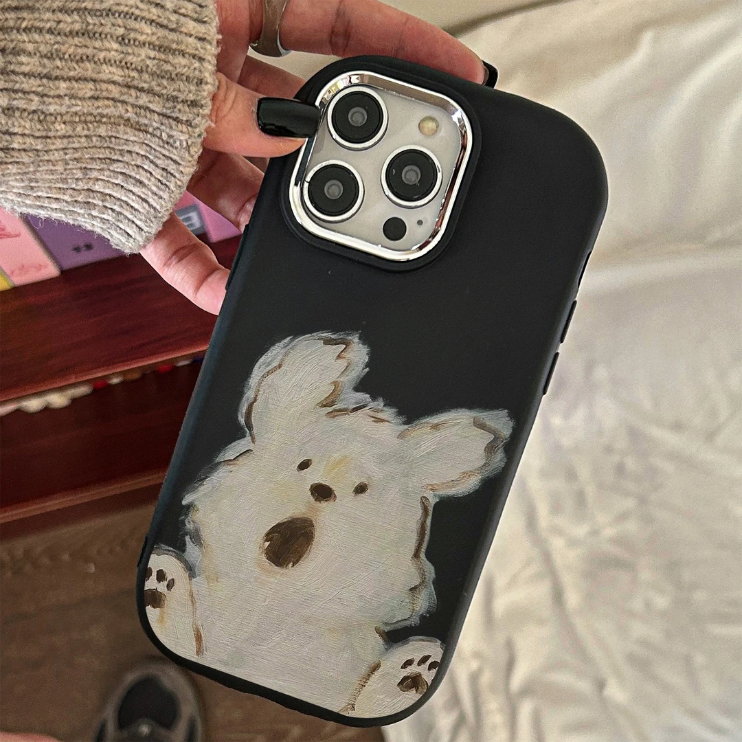 油画狗狗苹果15手机壳iPhone14promax新7/8plus软13/12/11/xr卡通