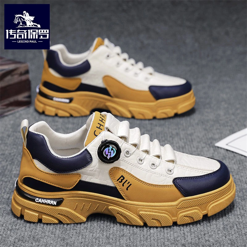 传奇保罗男鞋低帮马丁靴潮流百搭运动休闲鞋男士增高软底工装潮鞋