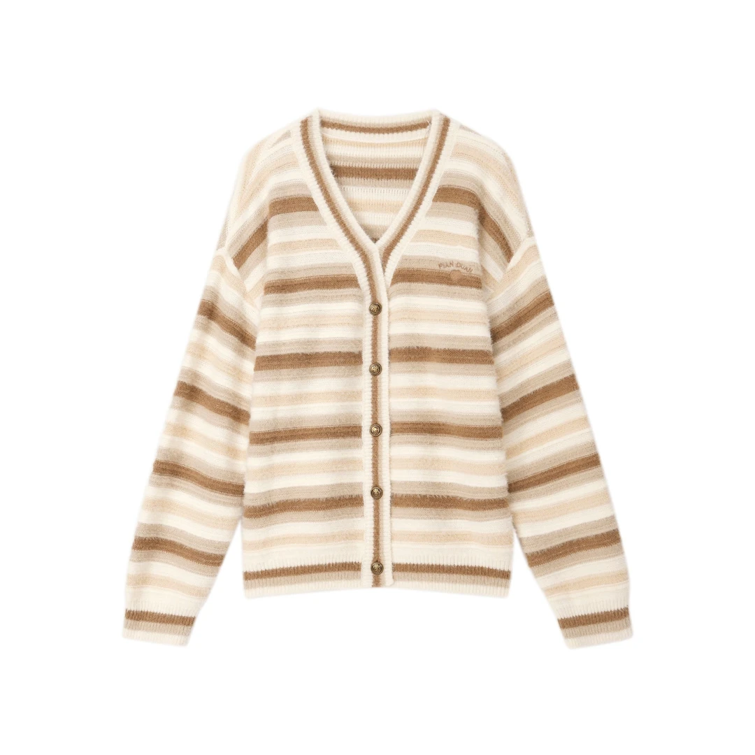 片断毛针织衫女2025长袖时尚百搭宽松条纹休闲开衫