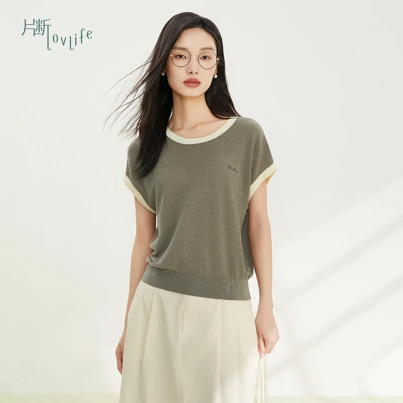 片断毛针织衫女2025夏季新款撞色设计小众遮肉显瘦小衫