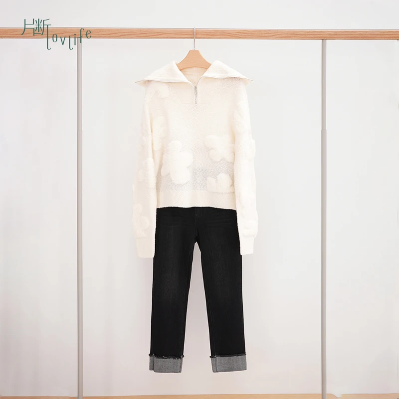 片断毛衣女新款温柔软糯风宽松休闲立体花花百搭针织上衣