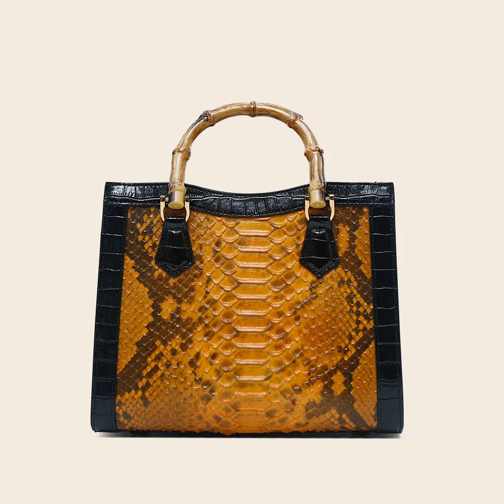 品牌真皮竹节包蟒蛇皮纹复古手提包WSK-1001-1