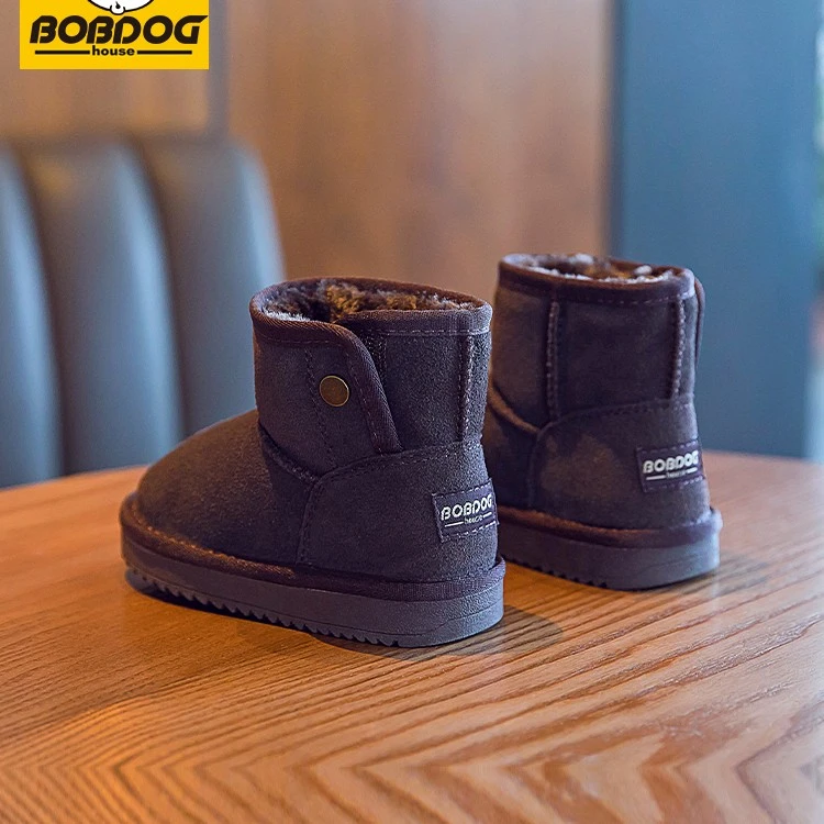 巴布豆童鞋儿童雪地靴冬季新款男童棉靴加绒加厚女童宝宝短靴子