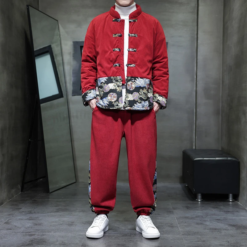 冬季中国风男装棉衣套装休闲新中式唐装汉服棉服保暖加厚两件套潮