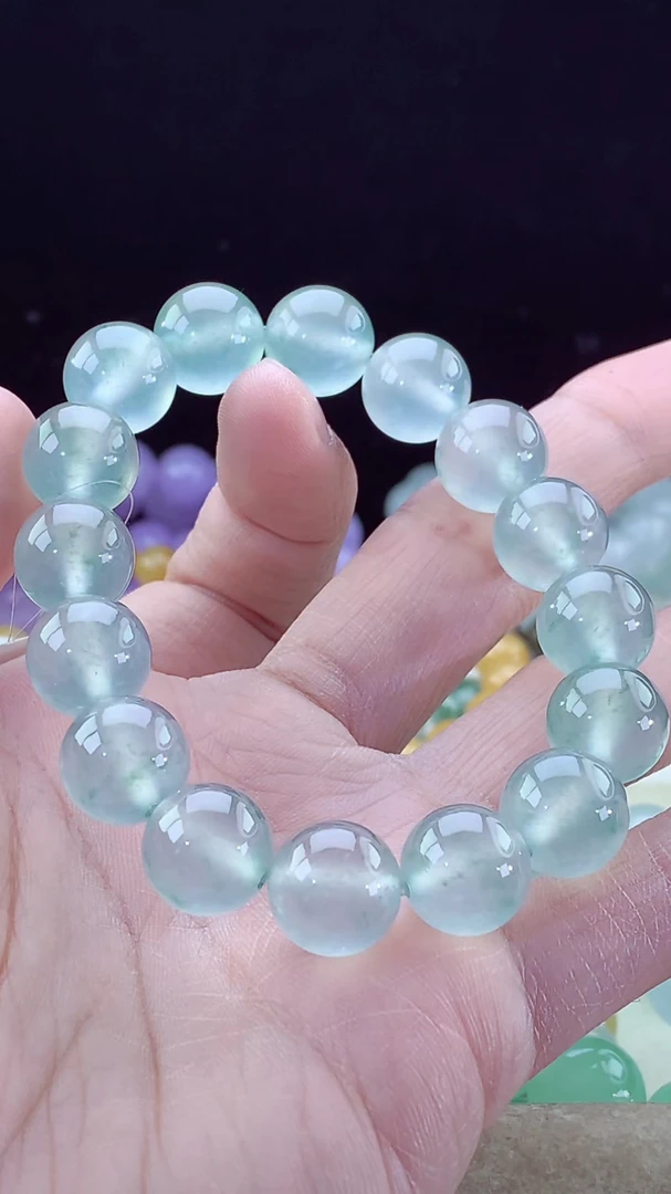 传家之宝龙石种稀有超高质量的玻璃种起杠光缅甸天然翡翠A货手串