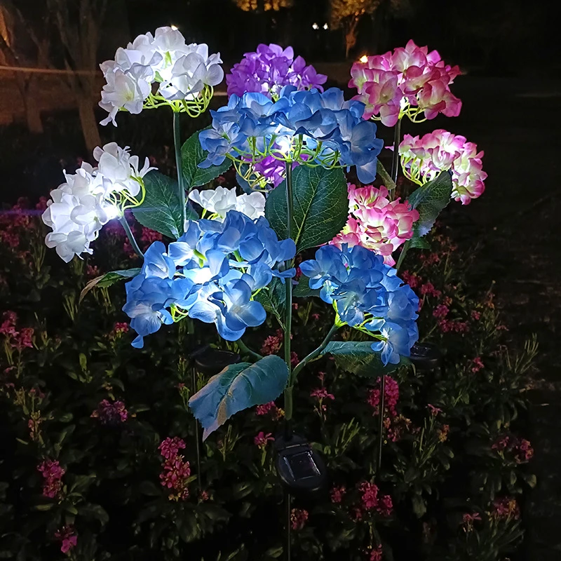 新款5头太阳能绣球花灯户外庭院装饰LED仿真花灯公园草坪灯展示灯