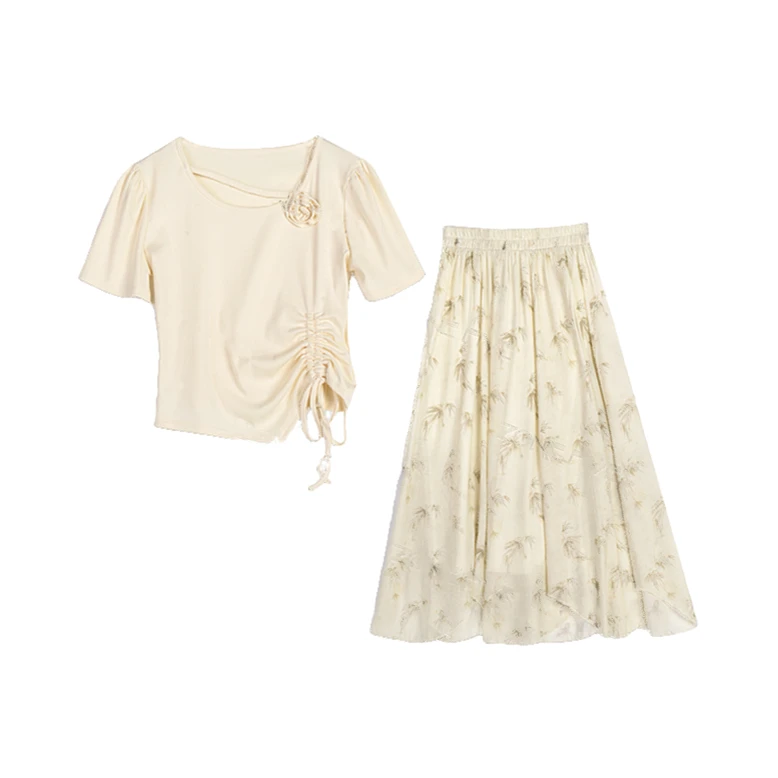 冰雪玫瑰夏季新中式国风不规则修身上衣印花半身裙套装高级感8849