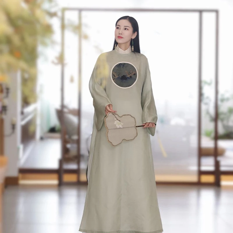 云谧女装【乔然】新中式国风清雅琵琶袖长袍