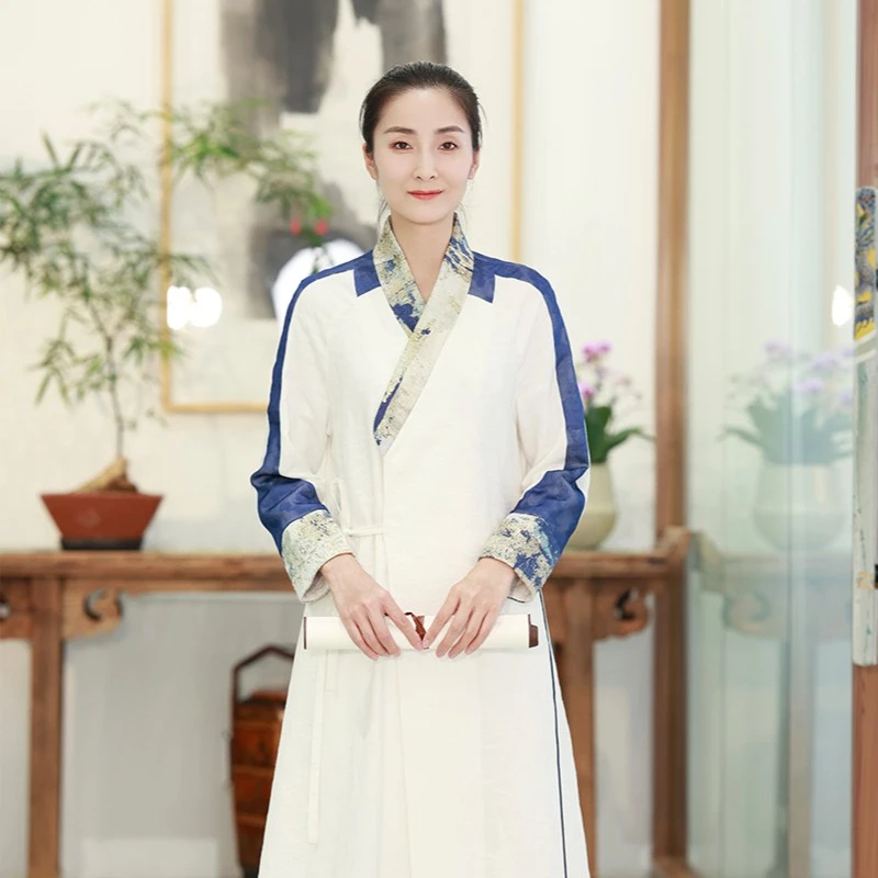 云谧【凌云】新中式国风斜襟暗扣可收腰小袍连衣裙长袖拼接气质